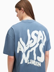 AllSaints Blue Orlando Short Sleeve Crew Neck Cotton T-Shirt - Image 5 of 8