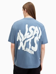 AllSaints Blue Orlando Short Sleeve Crew Neck Cotton T-Shirt - Image 7 of 8
