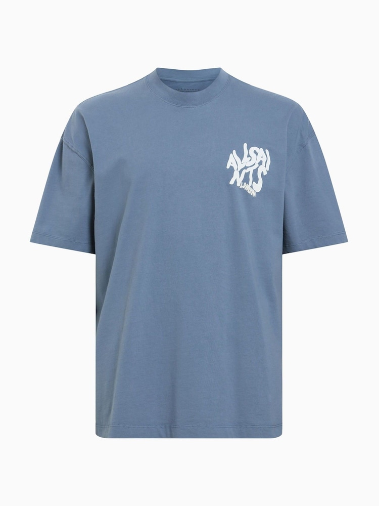 AllSaints Blue Orlando Short Sleeve Crew Neck Cotton T-Shirt - Image 8 of 8