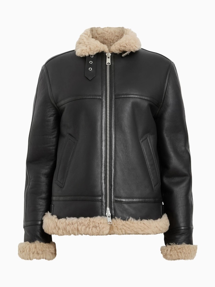 AllSaints Black Lorel Flying Jacket - Image 8 of 8