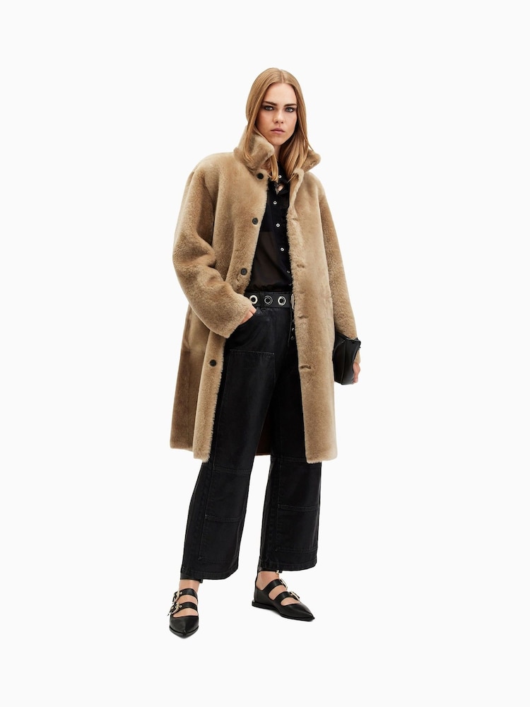 AllSaints Brown Serra Shearling 100% Cotton Coat - Image 1 of 10