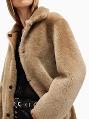 AllSaints Brown Serra Shearling 100% Cotton Coat - Image 2 of 10