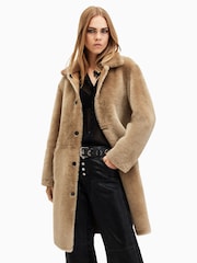 AllSaints Brown Serra Shearling 100% Cotton Coat - Image 5 of 10