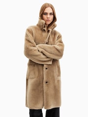 AllSaints Brown Serra Shearling 100% Cotton Coat - Image 6 of 10