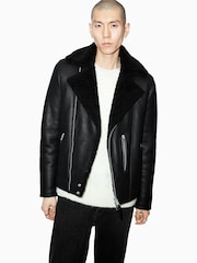 AllSaints Black Xena Shearling Biker Jacket - Image 1 of 11