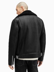 AllSaints Black Xena Shearling Biker Jacket - Image 10 of 11