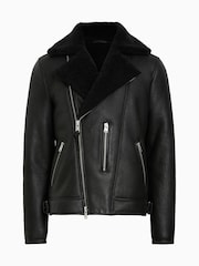 AllSaints Black Xena Shearling Biker Jacket - Image 11 of 11