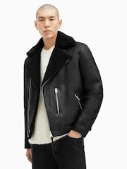 AllSaints Black Xena Shearling Biker Jacket - Image 2 of 11