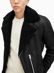 AllSaints Black Xena Shearling Biker Jacket - Image 3 of 11