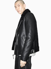 AllSaints Black Xena Shearling Biker Jacket - Image 4 of 11