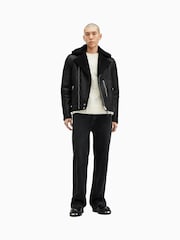 AllSaints Black Xena Shearling Biker Jacket - Image 5 of 11