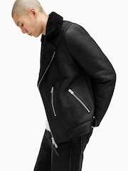 AllSaints Black Xena Shearling Biker Jacket - Image 6 of 11