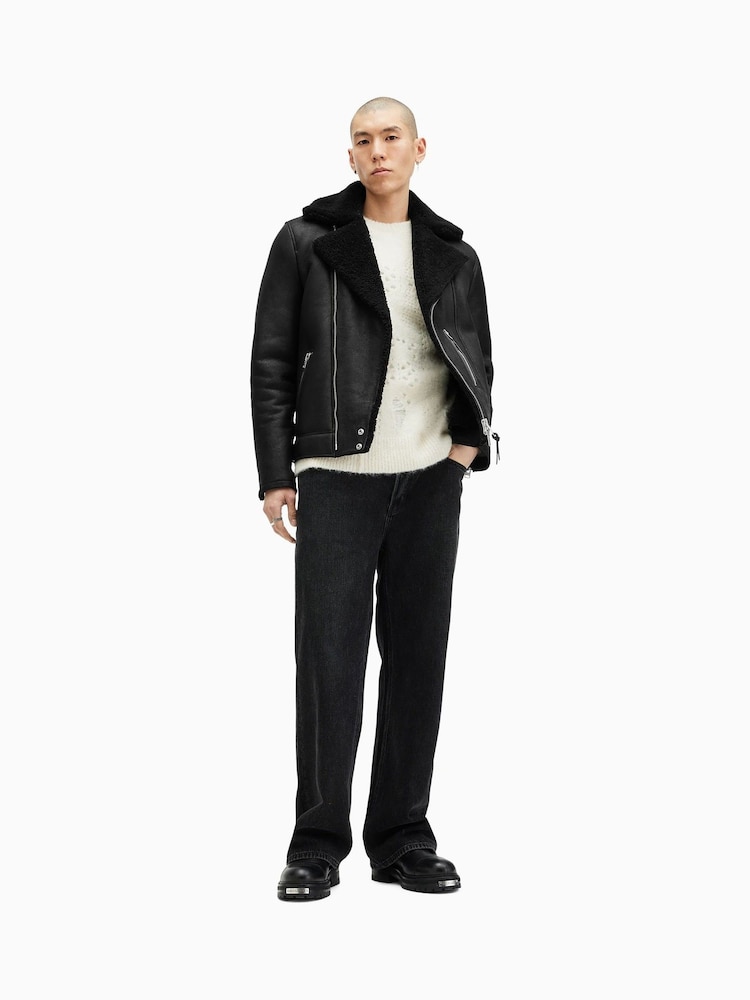 AllSaints Black Xena Shearling Biker Jacket - Image 7 of 11