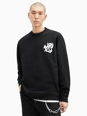 AllSaints Black Orlando Crew Neck 100% Cotton Sweatshirt - Image 1 of 7