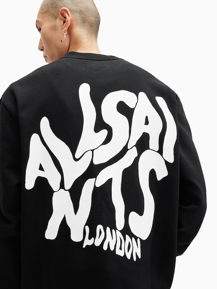 AllSaints Black Orlando Crew Neck 100% Cotton Sweatshirt - Image 2 of 7