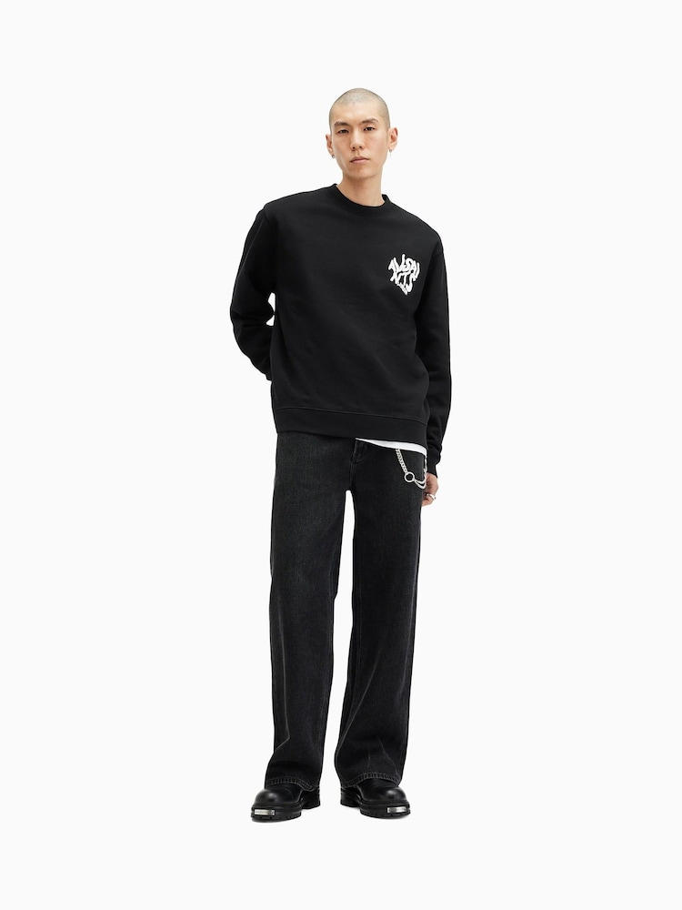 AllSaints Black Orlando Crew Neck 100% Cotton Sweatshirt - Image 3 of 7