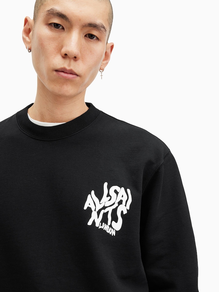 AllSaints Black Orlando Crew Neck 100% Cotton Sweatshirt - Image 5 of 7