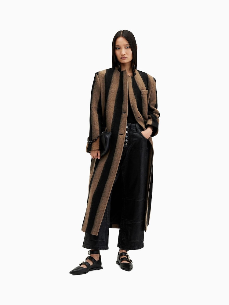 AllSaints Black James Stripe Coat - Image 1 of 7