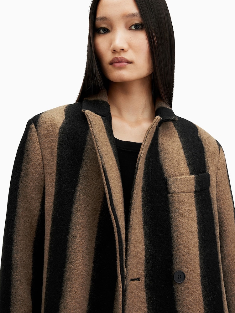 AllSaints Black James Stripe Coat - Image 2 of 7