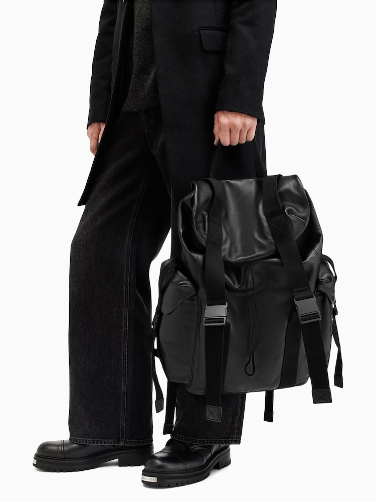 AllSaints Black 100% Cotton Mars Leather Backpack - Image 1 of 8