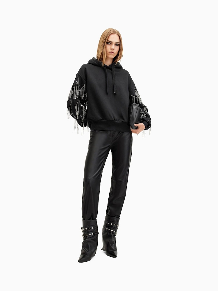 AllSaints Black Lennon Tassel Hoodie - Image 3 of 7