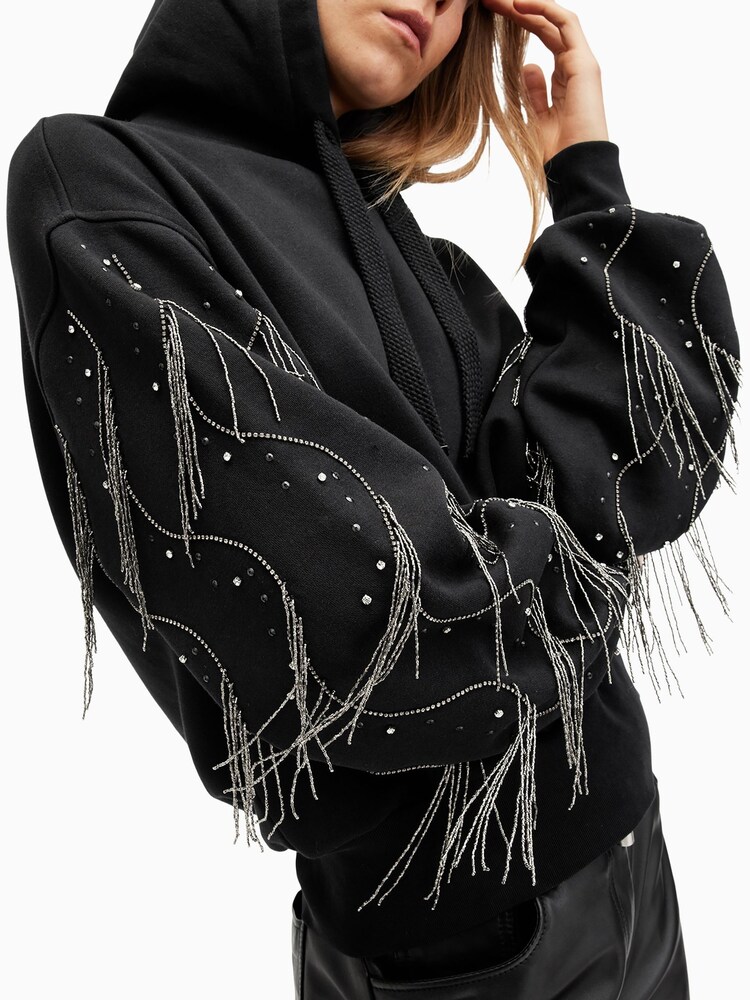 AllSaints Black Lennon Tassel Hoodie - Image 4 of 7