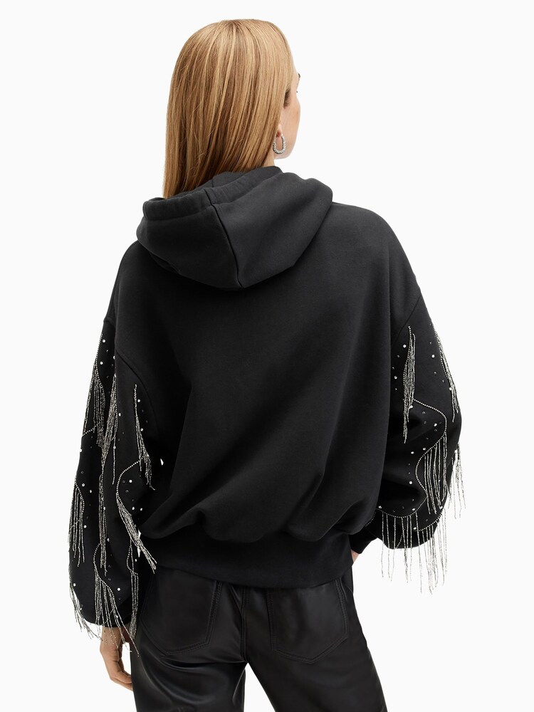 AllSaints Black Lennon Tassel Hoodie - Image 6 of 7