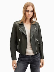 AllSaints Green Dalby Biker Jacket - Image 1 of 7