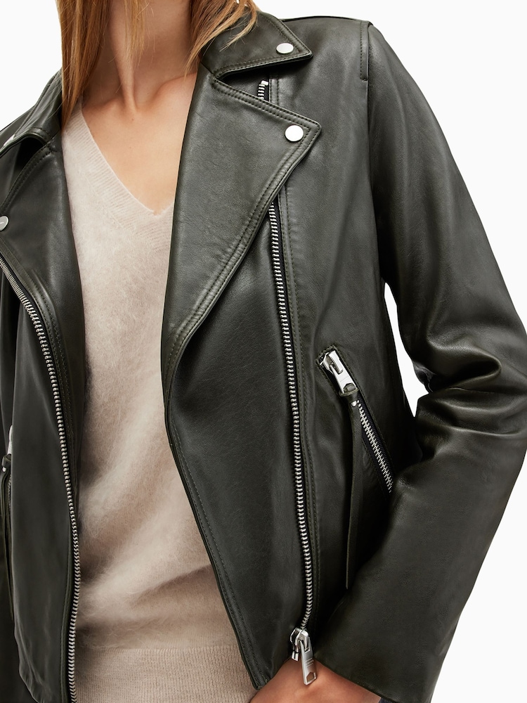 AllSaints Green Dalby Biker Jacket - Image 2 of 7