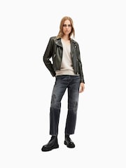 AllSaints Green Dalby Biker Jacket - Image 3 of 7