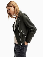 AllSaints Green Dalby Biker Jacket - Image 5 of 7