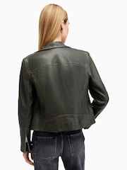 AllSaints Green Dalby Biker Jacket - Image 6 of 7