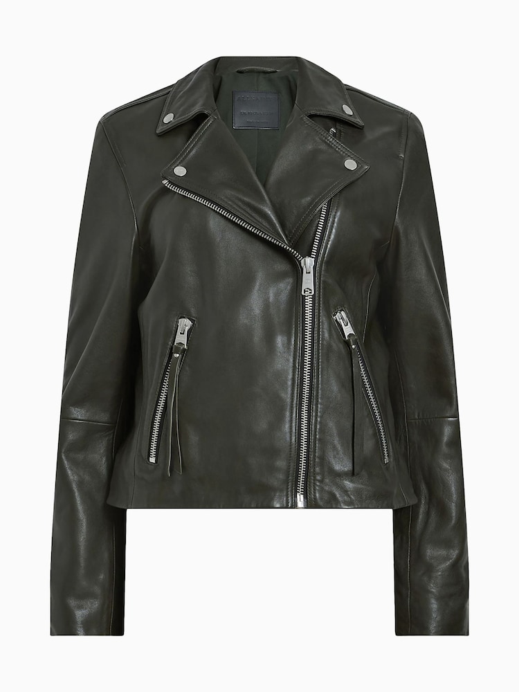 AllSaints Green Dalby Biker Jacket - Image 7 of 7