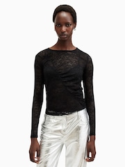 AllSaints Black Edana Lace Long Sleeve Top - Image 1 of 6