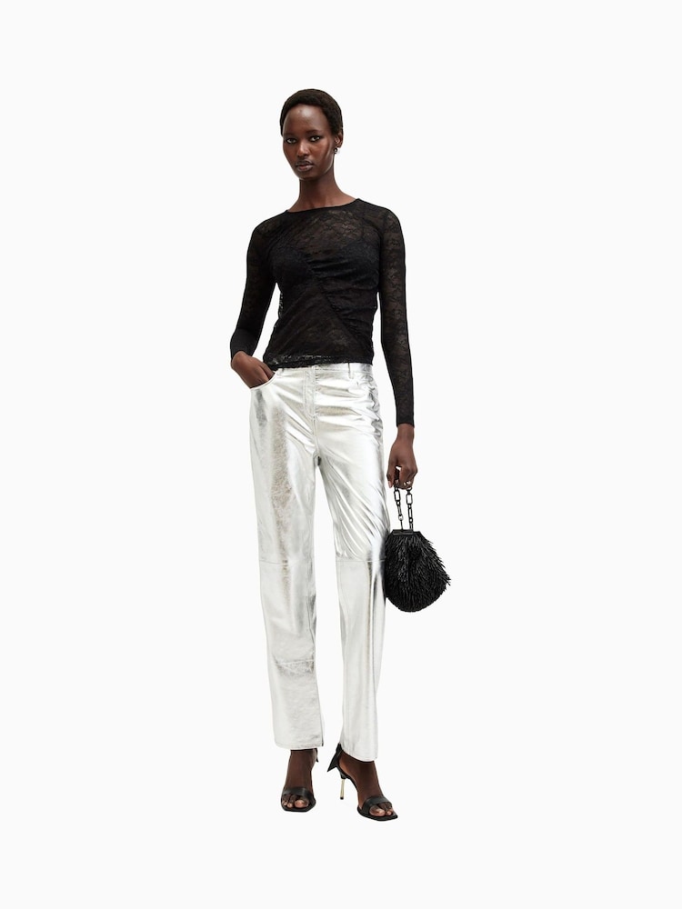 AllSaints Black Edana Lace Long Sleeve Top - Image 2 of 6