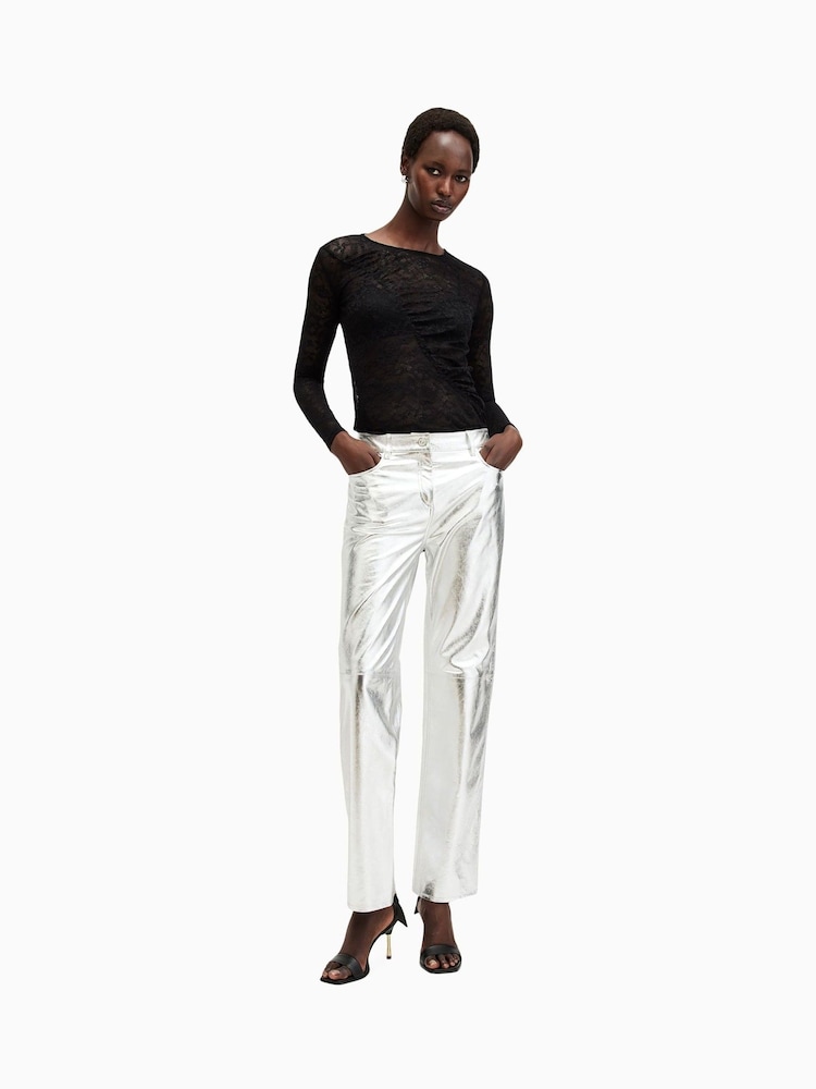 AllSaints Black Edana Lace Long Sleeve Top - Image 3 of 6