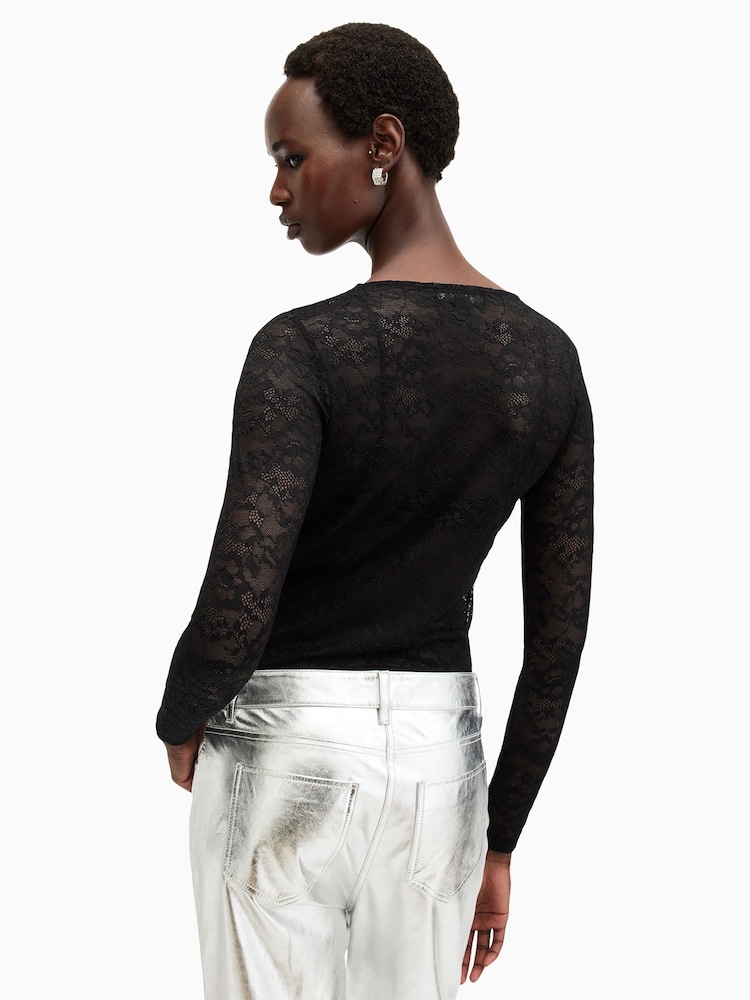 AllSaints Black Edana Lace Long Sleeve Top - Image 5 of 6