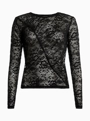 AllSaints Black Edana Lace Long Sleeve Top - Image 6 of 6