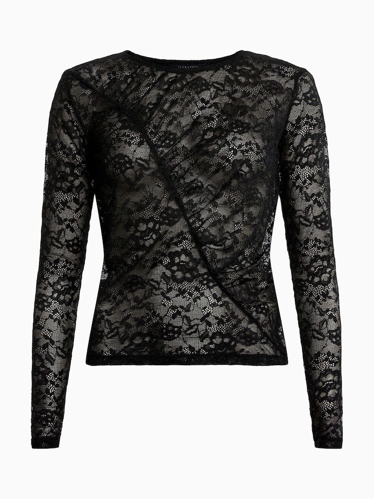AllSaints Black Edana Lace Long Sleeve Top - Image 6 of 6 AllSaints Black Edana Lace Long Sleeve Top - Image 6 of 6