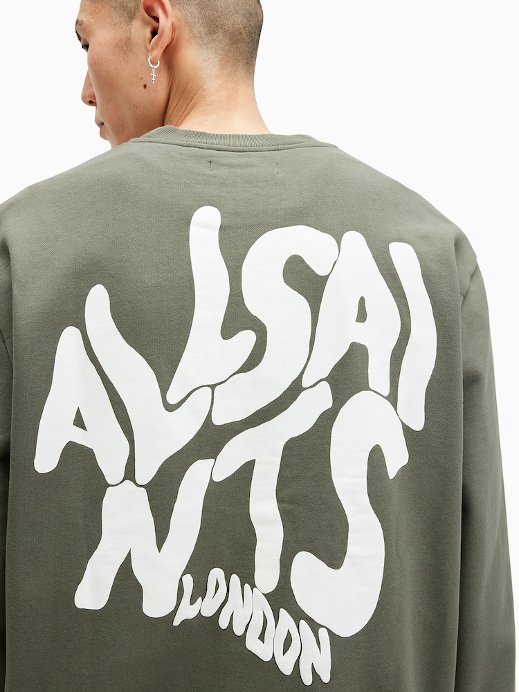 AllSaints Green Orlando Crew Sweatshirt - Image 2 of 8 AllSaints Green Orlando Crew Sweatshirt - Image 2 of 8