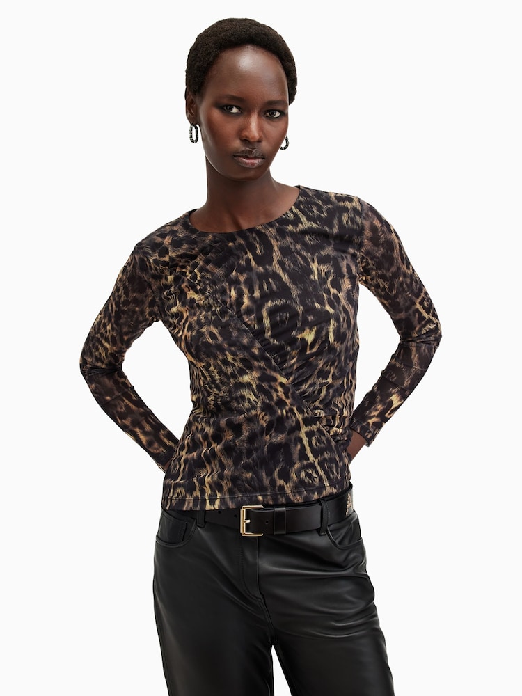 AllSaints Leopard Print Edana Mesh Top - Imagen 1 de 6