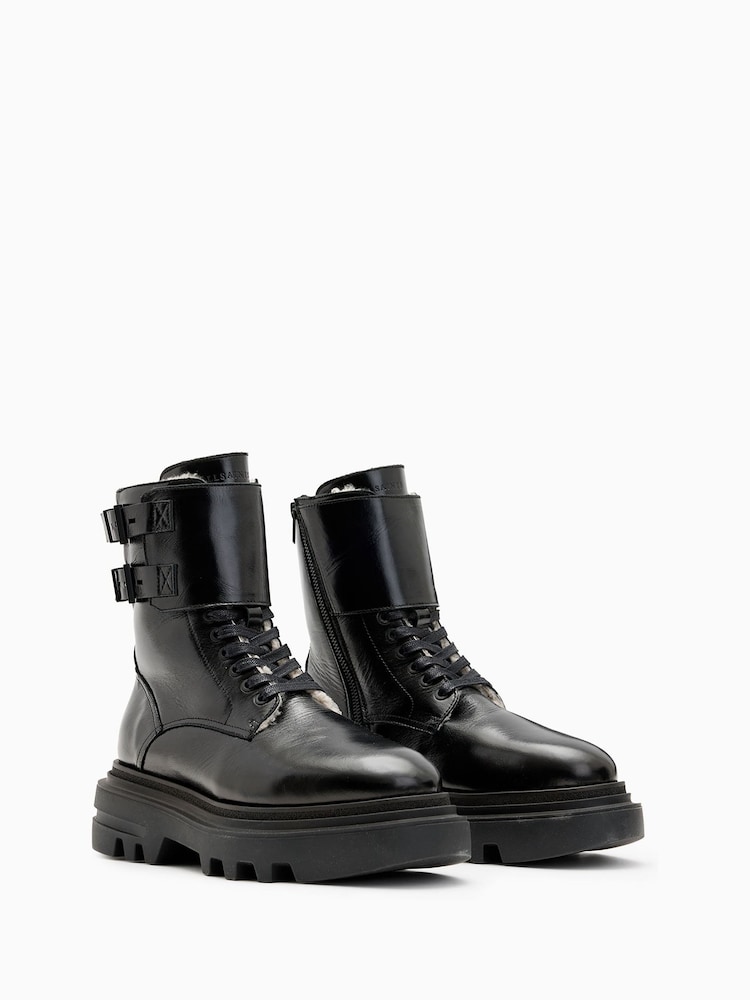 AllSaints Black Zoe Shearling Boots - Image 2 of 5