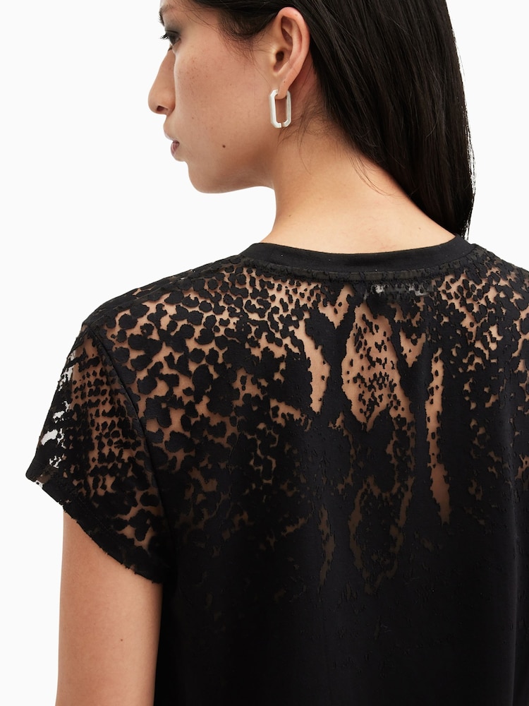 AllSaints Black Anna Snake Print T-Shirt - Image 4 of 7