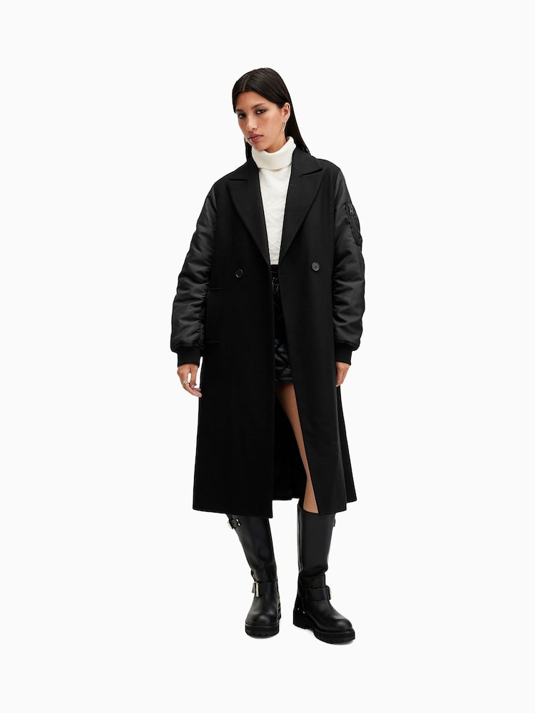 AllSaints Black Paulah Coat - Image 1 of 9