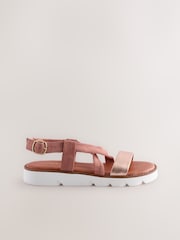 Pink Suede Standard/Wide Fit Motionflex Cross Strap Flatform Sandals - Image 6 of 8