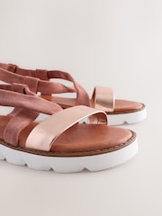 Pink Suede Standard/Wide Fit Motionflex Cross Strap Flatform Sandals - Image 7 of 8