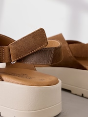 Tan Brown Suede Signature Cross Strap Chunky Flatform Sandals - Image 10 of 11
