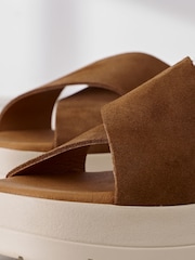 Tan Brown Suede Signature Cross Strap Chunky Flatform Sandals - Image 11 of 11