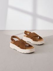 Tan Brown Suede Signature Cross Strap Chunky Flatform Sandals - Image 5 of 11