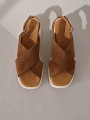 Tan Brown Suede Signature Cross Strap Chunky Flatform Sandals - Image 6 of 11